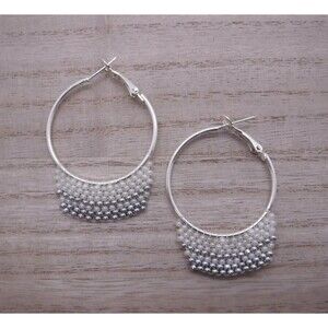 Earrings Beaded Silver w/ Pearl